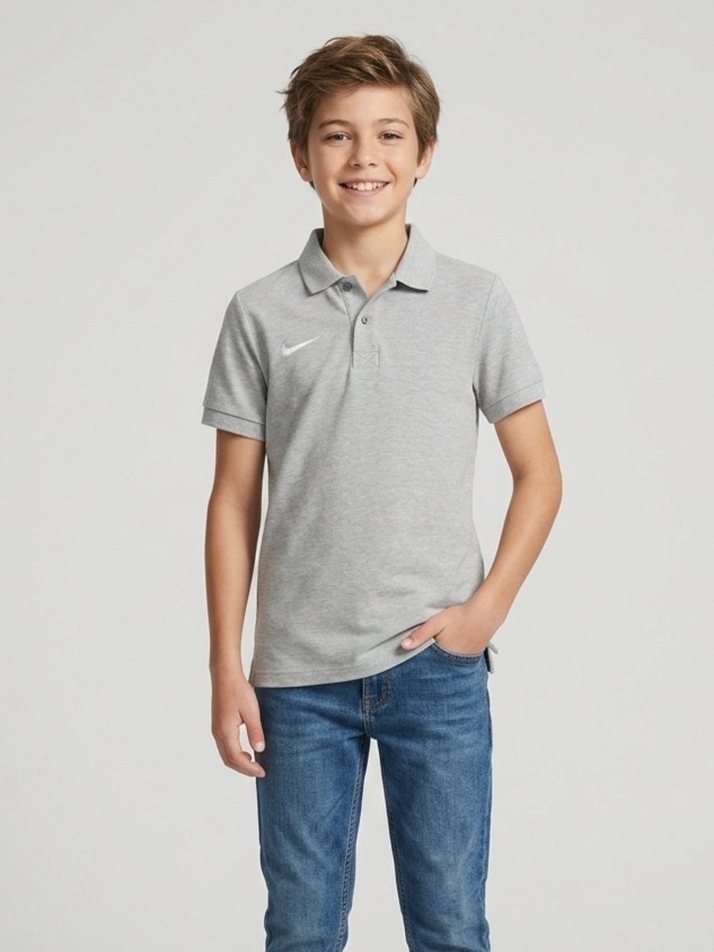 Nike Light Grey Cotton‎ Polo Shirt Swoosh Boys Youth Size Large